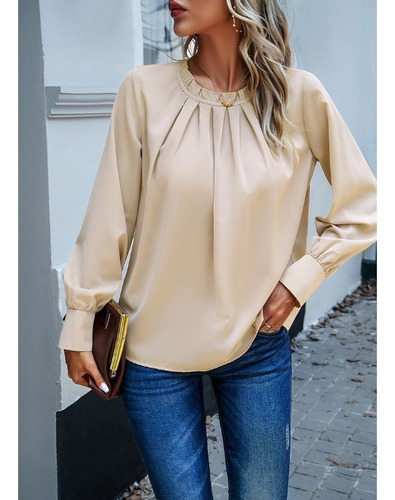 Camisas De Manga Larga A Cuadros Con Cuello En O Liso Para M