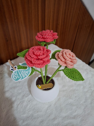 Tulipanes Tejidos Crochet En Maceta 1 Unidad