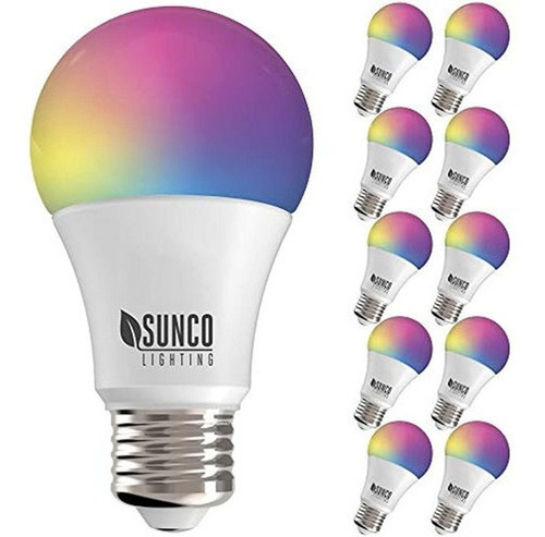 Sunco Lighting Paquete De 10 Bombillas Led Wifi, A19, 6w, Ca