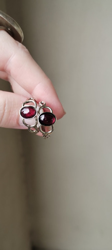 Anillo Granate En Alpaca Trenza