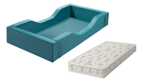 Cama Espuma Montessoriana Infantil Com Laterais De Proteção Espumada E Colchão 150x70cm Confortável Segura Moderna Verde Agua Comprelar