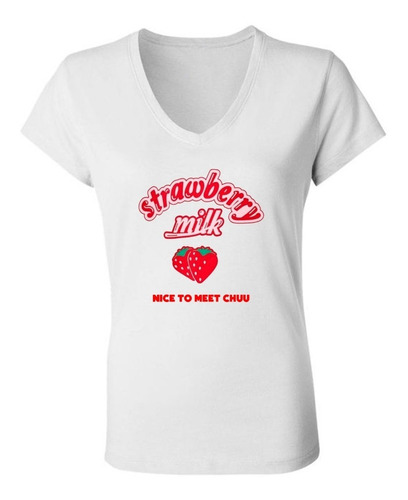 Remera Strawberry Milk Mujer Escote V 