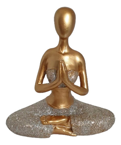 Imagem 1 de 4 de Estatueta Yoga Mulher Dourado Meditando