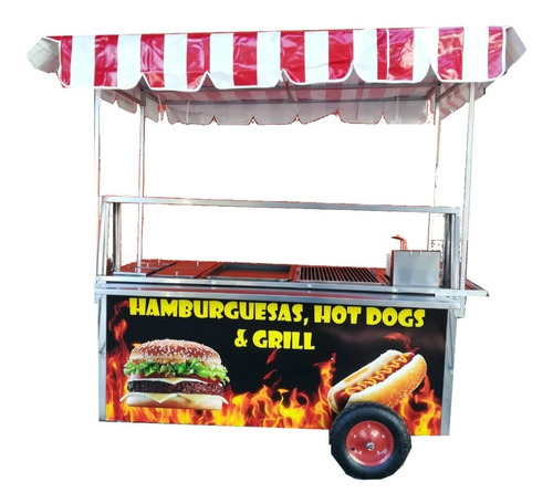 Carrito Para Hot Dog Y Hamburguesas Al Carbón De 1.80 Mts
