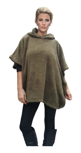 Poncho D Peluche Teddy Amplio Oversize Elastizado C/ Capucha