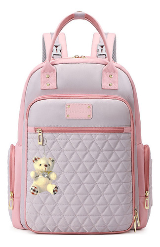 Mochila Bolsa De Bebê Maternidade Bolsos Térmicos Chaveiro Cor Rosa Desenho do tecido Liso