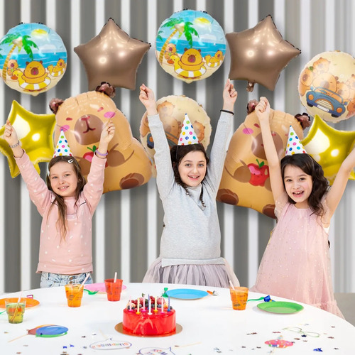 GOROFIT Kit 10pz Globos Capibara Decoración Feliz Cumpleaños Fiesta