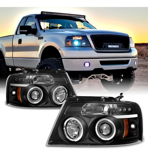 Ford Pickup Negro Bisel Doble Halo Led Proyector Faro Para