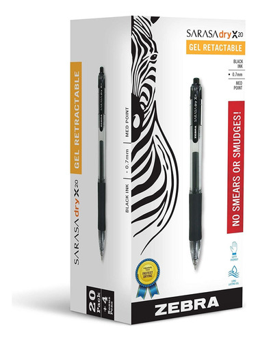 Zebra Pen Sarasa X20 Retractable Gel Ink Pens, Medium Point