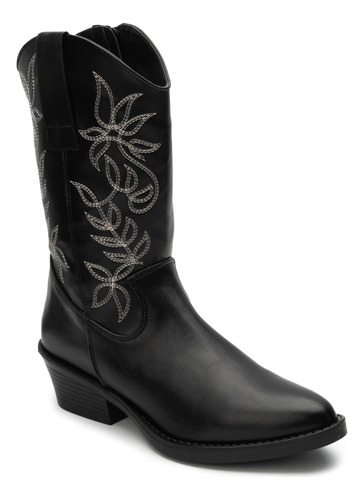 Bota Tipo Vaquera Cowboy Para Dama Con Bordado Floral 7501