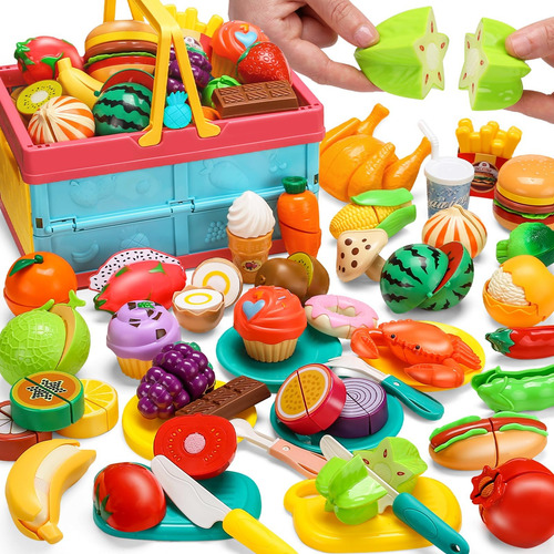Juego 100 Piezas Corte Cocina Infantil, Cesta Verduras Fruta Color
