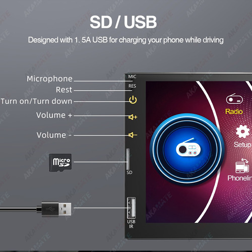 7'' 2 Din Auto Estéreo Carplay Mirrorlink Pantalla Táctil