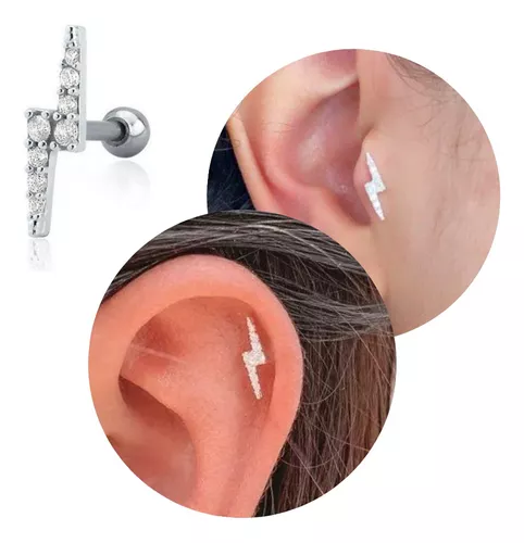 Piercing Tragus Cartilagem Raio Cravejado Prata 925