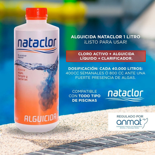 Imagen 2 de 10 de Alguicida Liquido 1 Litro Nataclor Para Pileta Piscina Lona