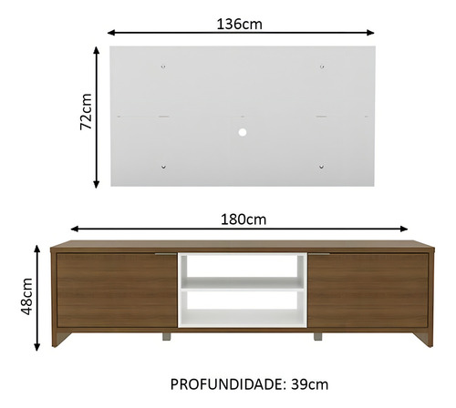 Soporte y panel Metz Madesa para TV de hasta 55 pulgadas, color Rb, rústico/blanco