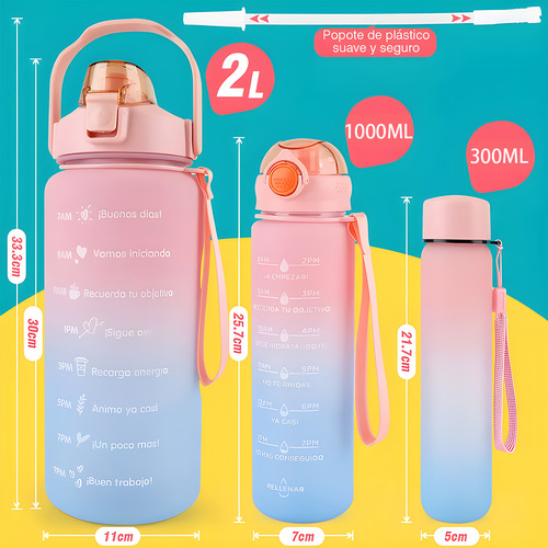 Botella Deportiva Para Agua 3 En 1 Con 3 Niveles Distintos Rosa