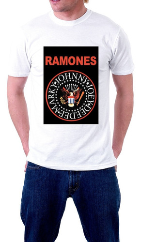 Camiseta Ramones Escudo Logo Unisex Color Blanco Punk Rock