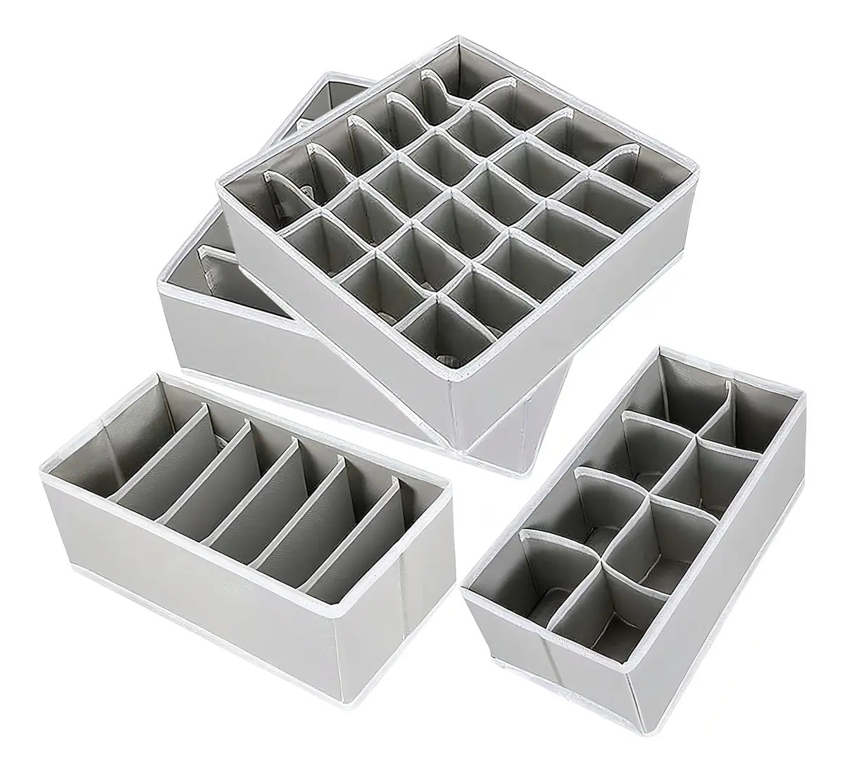 Organizador De Ropa Interior Y Divisor De Cajones Set De 4 Color Gris
