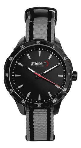 Reloj Expedition De Cuarzo Correa De Tela Steiner 42mm 3atm Correa Gris Bisel Negro Fondo Negro