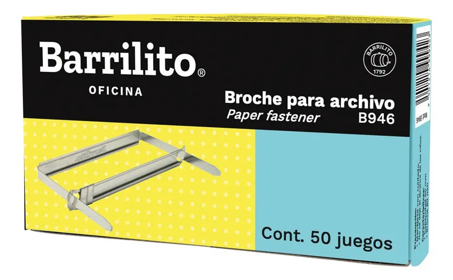 Broche Para Archivo Barrilito 946 8cm- Caja 50 Piezas Color Plateado