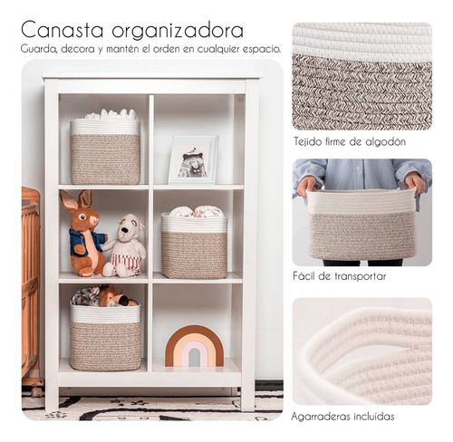 Juego Cestas Almacenamiento 3 Organizadoras Estantes Color Beige