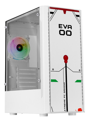 Gabinete Gamer Xtreme Pc Gaming Evangelion 00 V2 Edition Micro Torre Micro Atx 3 Fan Cristal Templado Rgb Blanco
