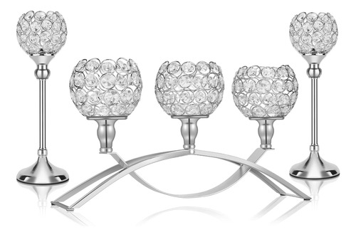 Candelabro Decorativo De Cristal Plateado Con 3 Brazos Ideal