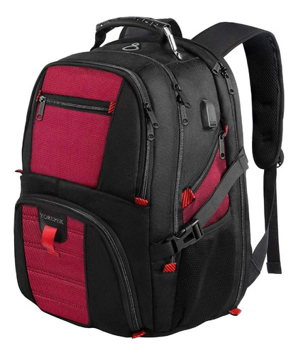 Mochila De Viaje Yorepek, Mochila Para Laptop 17 Pulgadas, Mochila Escolar, Mochila Grande 50l, Antirrobo Impermeable Rojo