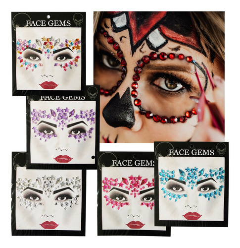 6 Pedreria Stickers Diamantes Ojos Tattoo Disfraz Halloween