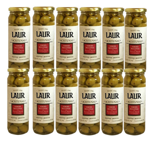 Laur Aceitunas Verdes Rellenas Con Morron Caja 12 X 200 Gr