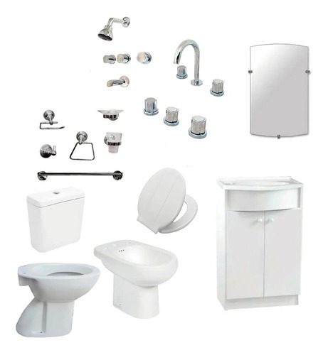Imagen 1 de 10 de Combo Baño Mueble Grifería Sanitario Accesorios Espejo