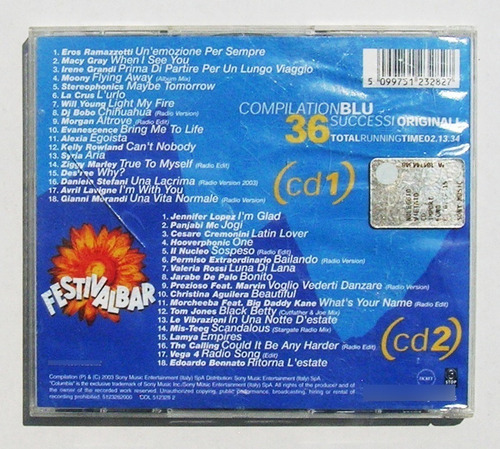 Festivalbar 2003 Compilation Blu, Cd Doble Importado 2003 (Usado)