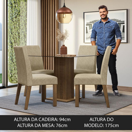 Madesa Comedor Mesa Cristal 4 Sillas Hiedra Rústico Imperial Color Crema/Marrón