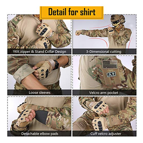 Men G3 Combat Uniforms Set With Knee & Elbow Pads Camou...