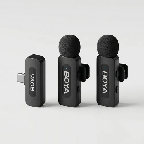 Kit 2 micrófonos Inalámbricos BOYA BY-V20 USB-C Para Celular 2.4GHz Ultra Compacto