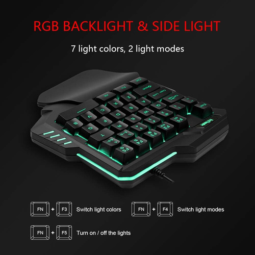 Combo Teclado Mouse Rgb 1 Mano 35 Teclas 6400 Dpi