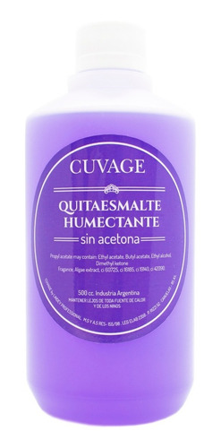 Cuvage Quitaesmalte Uñas Humectante Sin Acetona X500ml