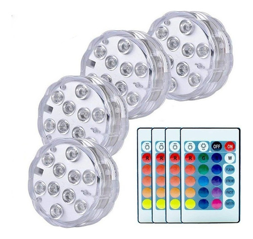 Set 4 Luces Led/rgb Impermeables Piscina Ventosa Con Control