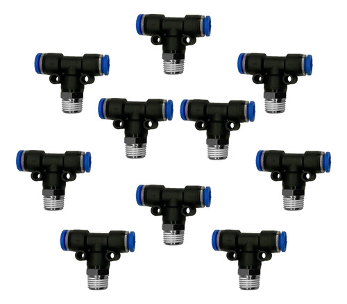 Conector Tee Neumático Rosca 1/2 - P/tubo 10mm X10u