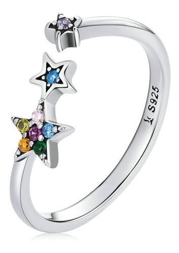 Anillo Ajustable Para Mujer Estrellas Multicolor Plata 925