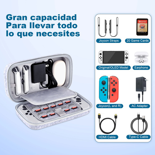 Kit Estuche De Accesorios Para Nintendo Switch Oled Funda Gris