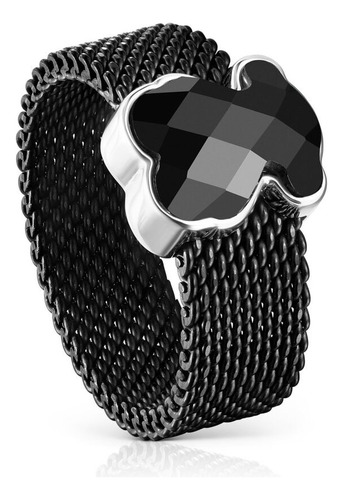 Anillo Tous Acero Negro Y Ónix Facetado Oso Mesh