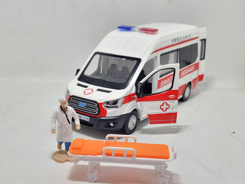 Ambulancia De Colección Ford Transit Escala 1:32 Luz Y Sonid