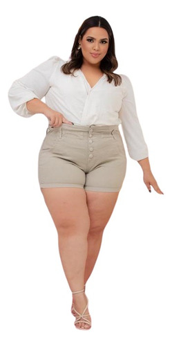 Short Plus Size Jeans Feminino Cintura Alta Lycra E Elastico