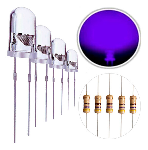 50 X Led Ultravioleta Uv 5mm Alto Brilho + Resistor 470 12v