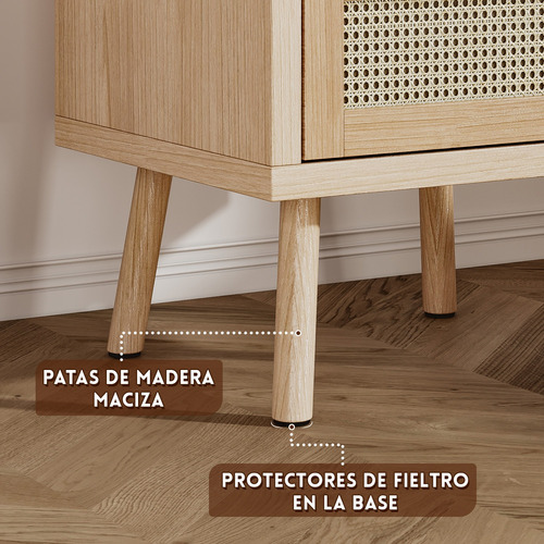 Velador Con Rattan De Madera Con 2 Cajón 40x40x58 Cm Ocre