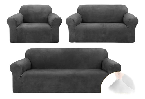 Funda Elastica Terciopelo Para Sala Juego 1-2-3 Plazas Gris Oscuro Terciopelo