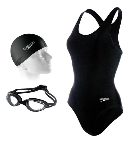 Kit Natação Speedo Maiô Racerback + Óculos Hydro + Touca