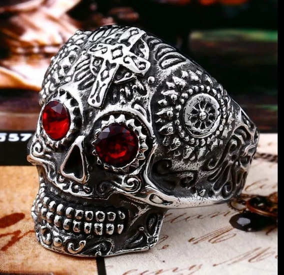 Anillo De Hombre Lobo Gótico Punk Rock De Cristal Ojos Rojos Biker De Acero Inoxidable