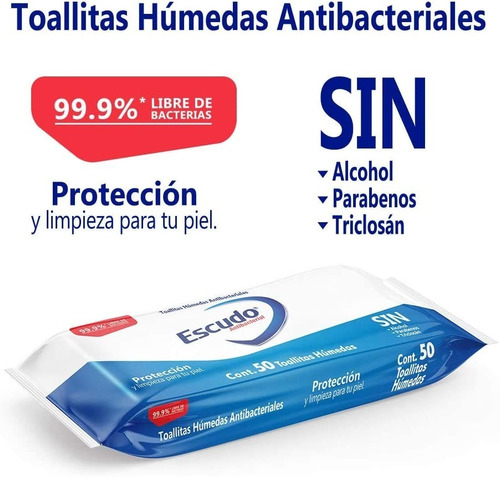 Escudo Antibacterial Toallitas Húmedas, Paquete De 50